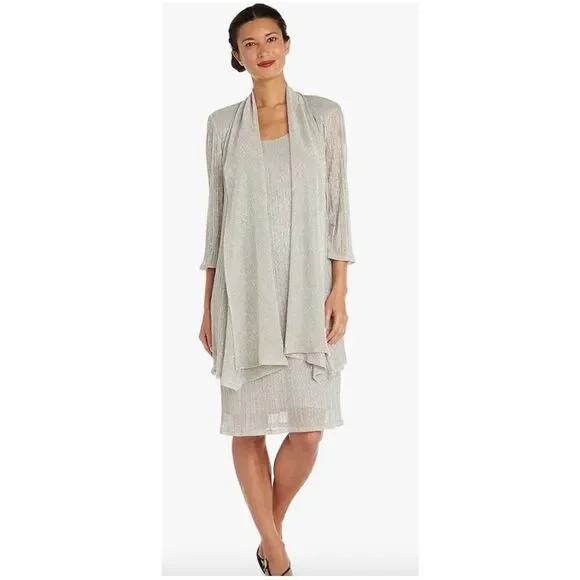 Metallic Sleeveless Shift Dress w/Matching Cardigan Sz 12 by R&M Richards Flowy - Picture 13 of 14